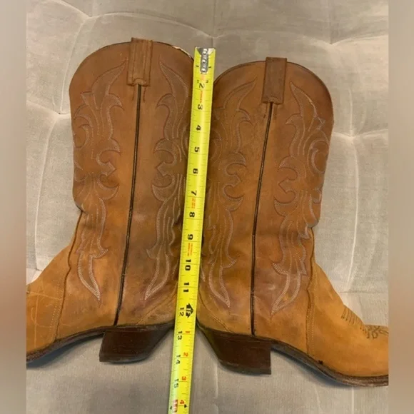 Tony Lama Cowboy Cowgirl Western Boots Leather Embroidered Brown Tan Size 8.5M - Picture 11 of 12